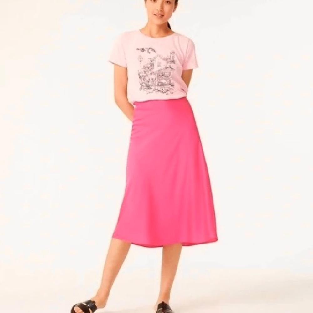 Jcrew Gwyneth neon pink satin midi slip skirt NWOT